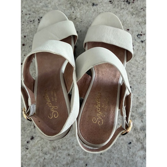 Seychelles White Leather Platform Block Heel Sandals Size 8.5 - Picture 7 of 10